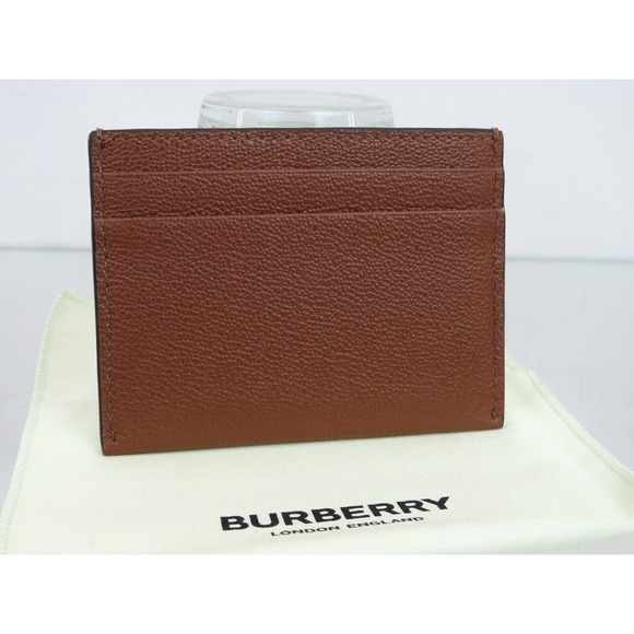 $350 BURBERRY SANDON BROWN TAN GRAINED LEATHER LOGO CARD HOLDER CASE WALLET - Picture 2 of 12